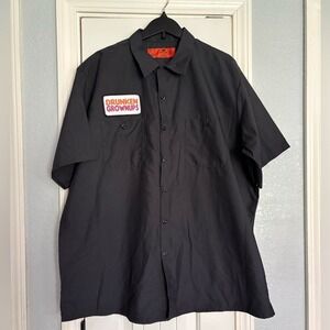 Vintage Red Kap Work Shirt Mens 2XL Blue Short Sleeve Button Up Drunken Grownups